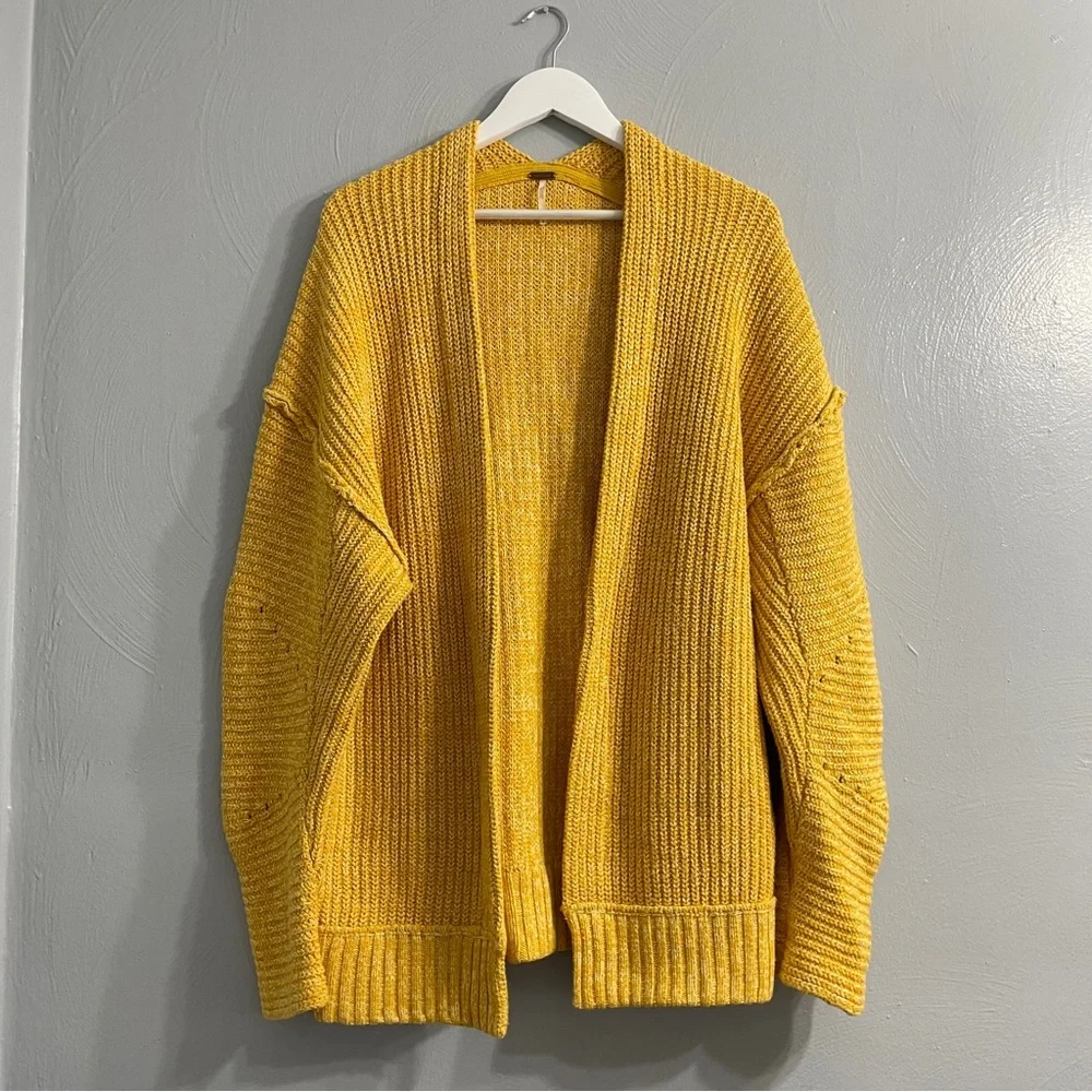 Free People High Hopes Cardi Sweater chunky knit oversized boxy yellow
